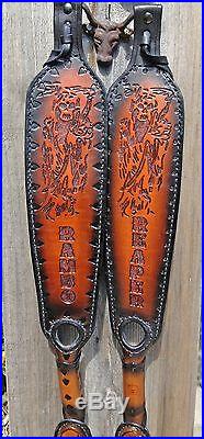 Custom Hand Made Leather Rifle Sling, Hunting, Padded, Thumb Hole, Tooled