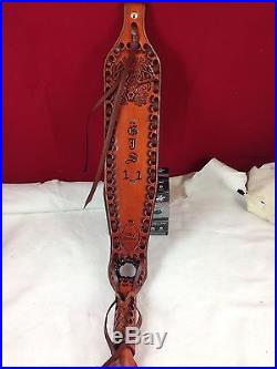 Custom Hand Made Leather Rifle Sling, Hunting, Padded, Thumb Hole, Tooled