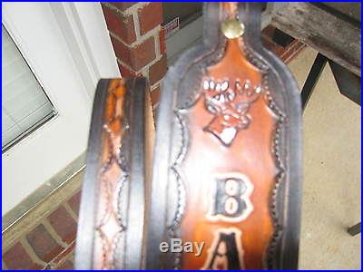 CUSTOM MADE GENUINE LEATHER RIFLE SLING WITH NAME AND DEER HEAD/BROWN & BLACK