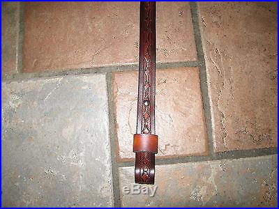 CUSTOM MADE HAND-TOOLED LEATHER RIFLE SLING WITH NAME AND DEERHEAD TAN & BROWN