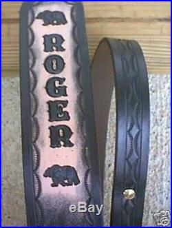 CUSTOM MADE LEATHER RIFLE SLING WITH NAME/ BLACK & BEAR DESIGN