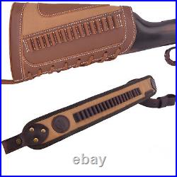 Canvas Leather Gun Buttstock Shell Holder + Shoulder Sling for. 22LR. 17HMR. 22MAG
