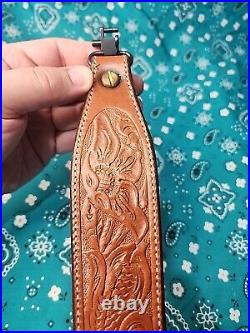 Cobra Bianchi Cobra #70 White Stitched Tooled Sheep Backed Leather Rifle Sling