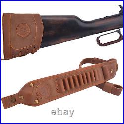 Combo of Leather Rifle Ammo Sling Straps with Recoil Pad Cover for. 45-70.30-06