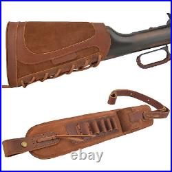 Combo of Leather Rifle/ Shotgun Cheek Rest with Ammo Sling for. 308.30-06 12GA