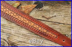 Custom Leather Rifle Sling Hand Tooled Basket Weave Pattern