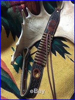 Custom leather Hand Carved Rifle Sling For 45-70 Caliber Rifle! Made In The USA