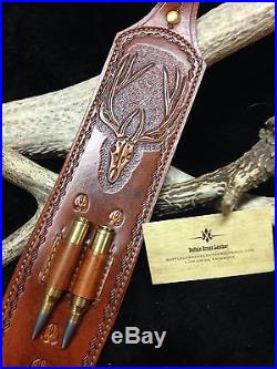 Custom leather padded rifle sling with thumbhole and bullet loop's made in USA