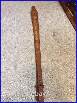 Custom leather rifle sling Winchester 77 marked JHL hand made in the USA