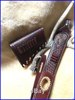 Custom leather sling and stock wrap for Weatherby 300