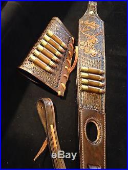 Custom order leather sling and stock wrap for a Marlin model 1895 45-70