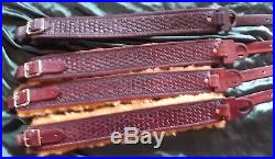 Custom tooled leather real wool padded rifle sling with thumbhole brown USA