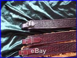 Custom tooled leather real wool padded rifle sling with thumbhole brown USA