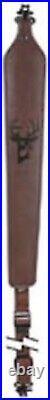 Deer Head Padded Leather Rifle Sling with Swivels, Brown