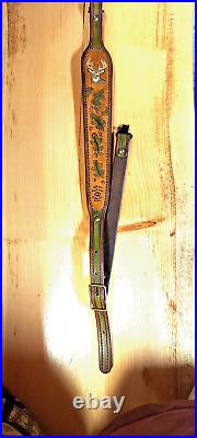 Deer custom leather hand made rifle/shotgun sling, padded, made in the U. S. A