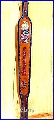 Eagle Freedom Custom made hand carved leather padded rifle sling