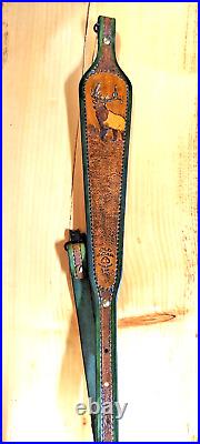 Elk custom leather hand made rifle/shotgun sling, padded, made in the U. S. A