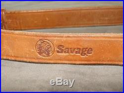 Factory Savage Indian head logo 1 leather rifle sling and blue steel QD swivels