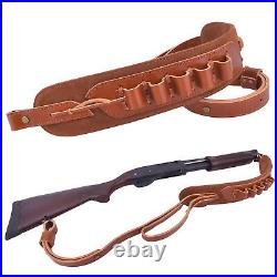 Full Grain Leather Shotgun Sling Shooting Hand Rest 12GA Ammo Carry Strap