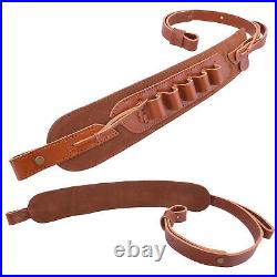 Full Grain Leather Shotgun Sling Shooting Hand Rest 12GA Ammo Carry Strap