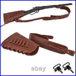 Full Leather Rifle Buttstock+Gun Sling. 44.357.30/30.22LR. 308 12GA 16GA 20GA