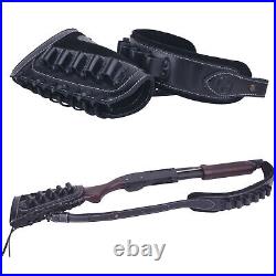 Full Leather Rifle Sling Strap Belt with Shotgun Buttstock Holder For 12 Guage