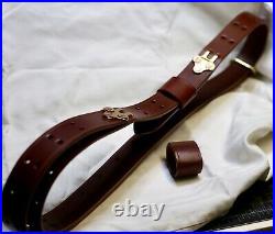 Full-grain leather rifle sling-Burgundy/Chestnut