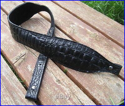 Genuine Leather Black Aligator Print Padded Rifle Sling Handmade in USA