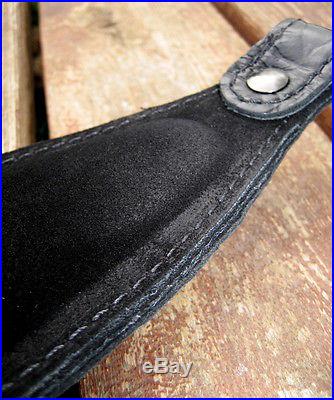 Genuine Leather Black Aligator Print Padded Rifle Sling Handmade in USA