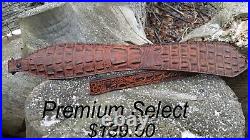 Genuine Leather Embossed Gator Rifle Sling Color Acorn, Your Choice of 3 Styles