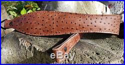 Genuine Leather Embossed Ostrich Rifle Sling Color Walnut