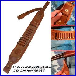 Genuine Leather Gun Recoil Pad with Rifle Shell Holder Cartridge Sling, Heavy