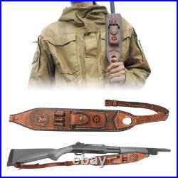 Genuine Leather Rifle Sling Gun Ammo Carry Strap withKnife Sheath Pocket-TOURBON