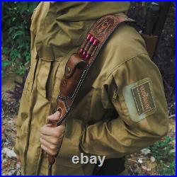 Genuine Leather Rifle Sling Gun Ammo Carry Strap withKnife Sheath Pocket-TOURBON