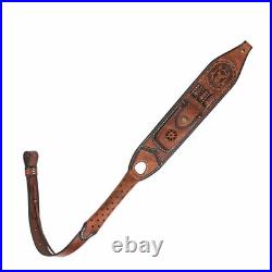 Genuine Leather Rifle Sling Gun Ammo Carry Strap withKnife Sheath Pocket-TOURBON