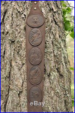 Genuine Leather Rifle or Shotgun sling decorated with pictures of animals