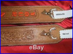 HAND MADE TOOLED ADJUSTABLE HERMANN OAK LEATHER GUN SLING 44 MADE IN USA
