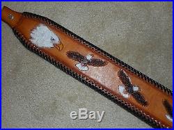 Hand Tooled Leather Padded Rifle Sling Adjustable Length 4 Eagles in Flight+one