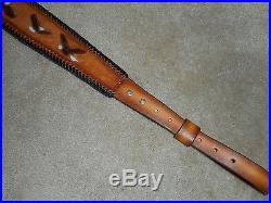 Hand Tooled Leather Padded Rifle Sling Adjustable Length 4 Eagles in Flight+one