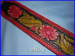 Hand Tooled Leather Padded Rifle Sling Adjustable Length 4 Red Flowers-Greenery