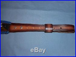 Hand Tooled Leather Padded Rifle Sling Adjustable Length Blue Flowers-Greenery