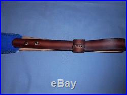 Hand Tooled Leather Padded Rifle Sling Adjustable Length Blue Flowers-Greenery