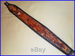 Hand Tooled Leather Padded Rifle Sling Adjustable Length Deer-Oak Leaves-Acorns