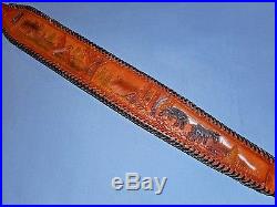 Hand Tooled Leather Padded Rifle Sling Adjustable Length Elk-Horses-Man-Pheasant