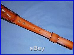 Hand Tooled Leather Padded Rifle Sling Adjustable Length Elk-Horses-Man-Pheasant