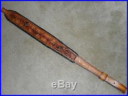 Hand Tooled Leather Padded Rifle Sling Adjustable Length Leaves & Basket Weave