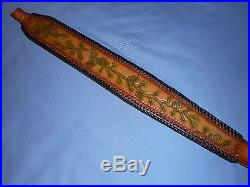 Hand Tooled Leather Padded Rifle Sling Adjustable Length PineCones-Limbs-Needles
