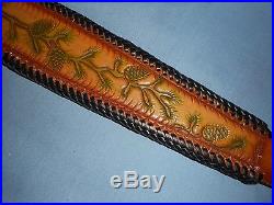 Hand Tooled Leather Padded Rifle Sling Adjustable Length PineCones-Limbs-Needles