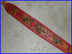 Hand Tooled Leather Padded Rifle Sling Adjustable Length Red Roses-Trim-Leaves