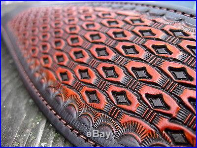 Hand Tooled Rifle Sling British Tan Diamond Weave Pattern Leather Made in USA